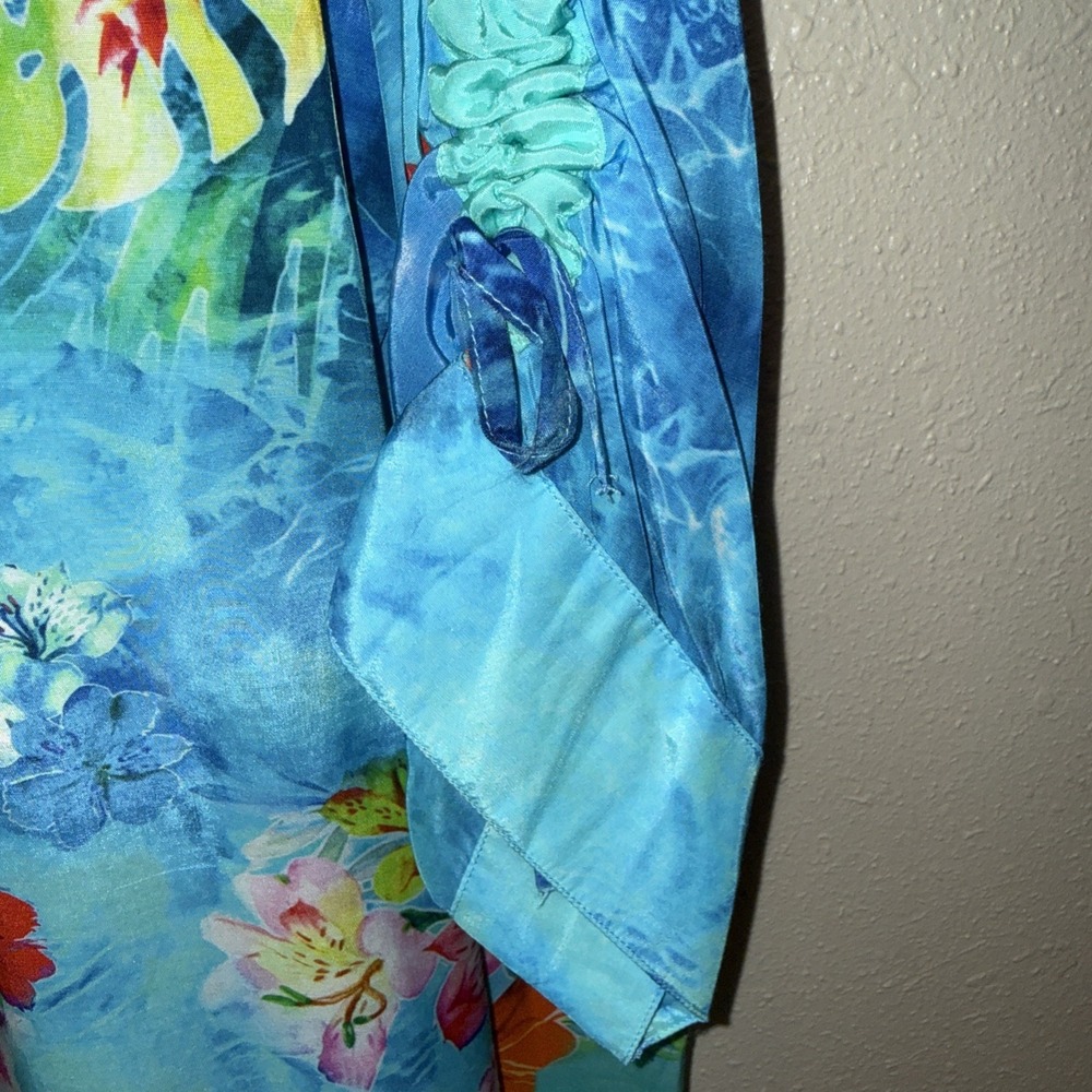 John Mark Shirt Top Women 2X Island Dreaming Floral Print Colorful Blue Boho NEW - Picture 3 of 10